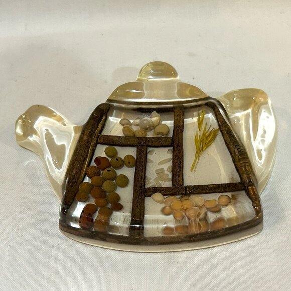 VTG Spoon Rest Lucite Acrylic Teapot Beans Seeds Hand Made California Colorflo - Picture 1 of 9
